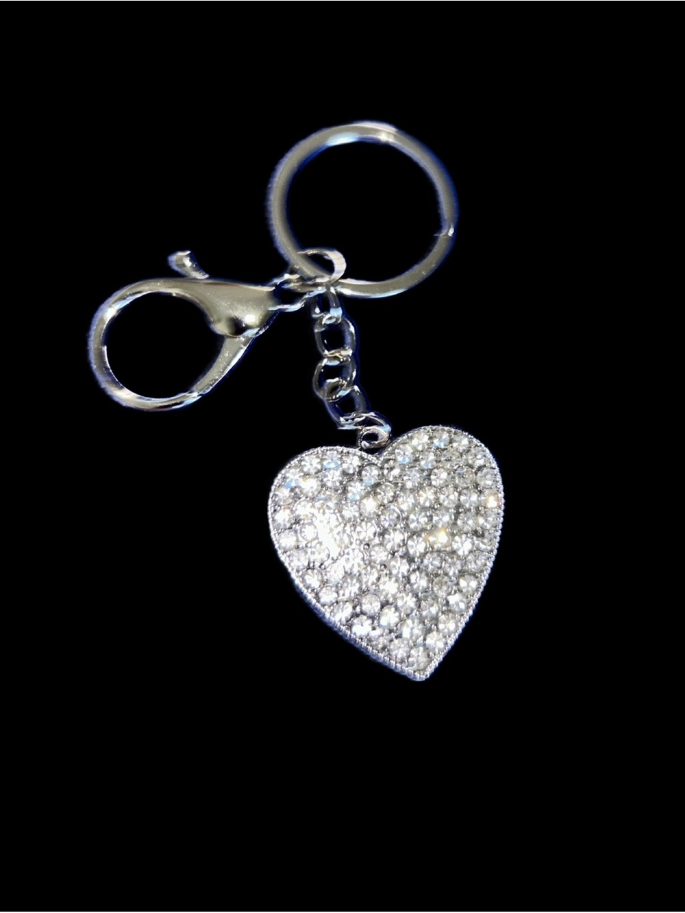 Silver Heart Keychain/Purse Charm with Rhinestones: NWT